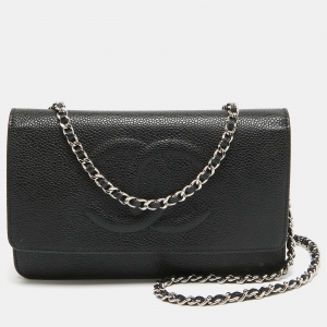 Chanel Black Caviar Leather CC Timeless Wallet On Chain
