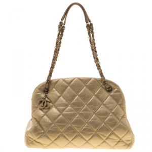 Pre Owned Chanel Gold Quilted Leather Just Mademoiselle Bowling Bag