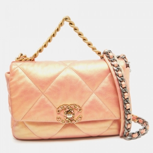 Chanel Orange Iridescent Quilted Leather Medium 19 Flap Bag