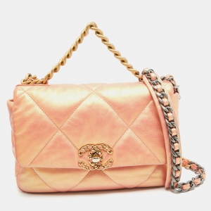 Pre Owned Chanel Orange Iridescent Quilted Leather Medium 19 Flap Bag