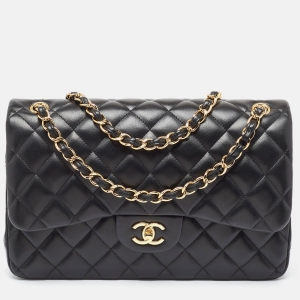 Chanel Black Quilted Leather Jumbo Classic Double Flap Bag