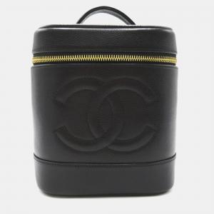Chanel Black Leather CC Caviar Vertical Vanity Case