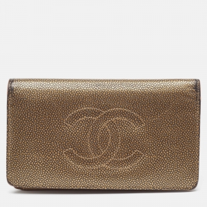 Chanel Gold Leather Timeless CC L Yen Wallet
