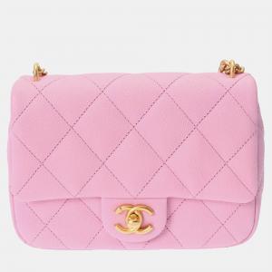 Chanel Pink Quilted Caviar Sweetheart Chain Mini Rectangular Classic Single Flap Bag