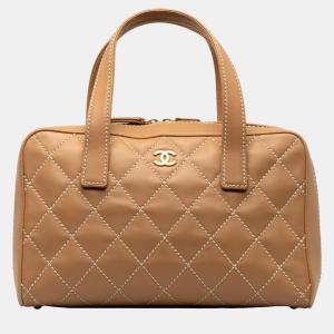 Chanel Brown Wild Stitch Lambskin Handbag