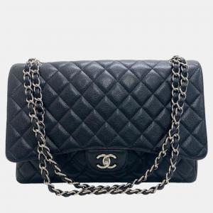 Chanel Black Caviar Leather Maxi Classic Single Flap Shoulder Bags