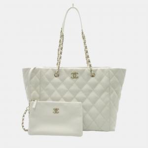Chanel Quilted Caviar Large CC Daily Shopper Chain Tote Bag