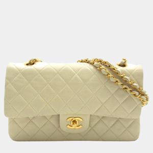 Chanel Beige Lambskin Leather Medium Classic Double Flap Shoulder Bags