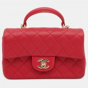 Chanel Red Leather Top handle Flap Bag 