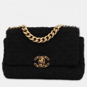 Chanel Black Tweed 19 Chain Shoulder Bag 