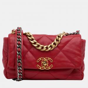 Chanel Red Medium Lambskin 19 Flap Bag
