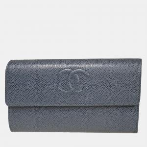 Chanel Blue Leather Logo CC wallet bag