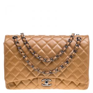 مملوكة مسبقًا Chanel Caramel Quilted Caviar Leather Maxi Classic Double Flap Bag