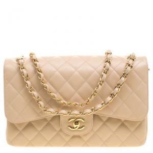 مملوكة مسبقًا Chanel Beige Quilted Leather Jumbo Classic Double Flap Bag