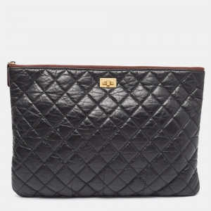 Pre Owned Chanel Black Quilted Aged Leather Large 2.55 Reissue Pouch