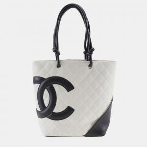 Chanel White/Black Leather Small Cambon Ligne Tote Bag
