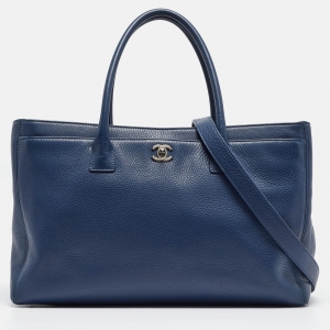 Chanel Blue Leather Cerf Executive Shopper Tote