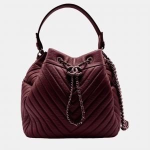 Chanel Maroon V Stitch Paris-Rome Chain Bucket Bag