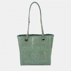 Chanel Green Leather Deauville Tote Bag