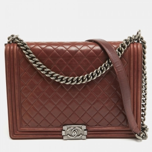 Chanel Burgundy Quilted Leather Large Boy Bag