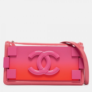 Chanel Pink/Orange Plexiglass and Patent Leather Small Boy Brick Flap Bag