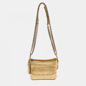 Chanel Gold Quilted Aged Leather Small Gabrielle Hobo