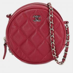 Chanel Red Caviar Leather Round Chain Clutch Bag