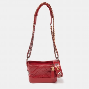 Chanel Red Quilted Aged Leather Small Gabrielle Hobo