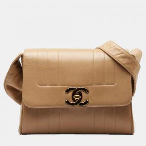 Chanel Beige Leather Vertical Quilt Flap Bag 