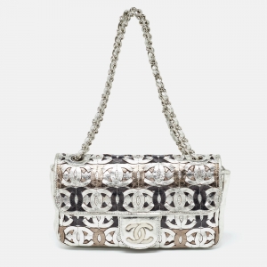 Chanel Metallic Gold/Silver Leather Medium CC Cutout Flap Bag