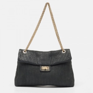 Pre Owned Chanel Black Vertical Quilt Iridescent Leather Mademoiselle Flap Shoulder Bag