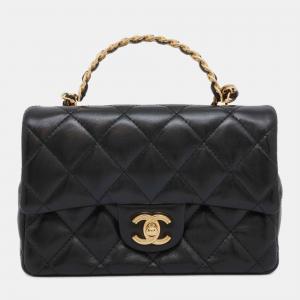 Chanel Black Quilted Leather Top Handle Flap Bag 