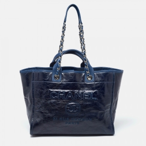 Chanel Navy Blue Leather Large Deauville Tote
