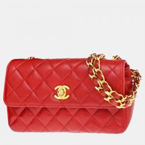 Chanel Red Leather Mini Rectangular Flap Bag 