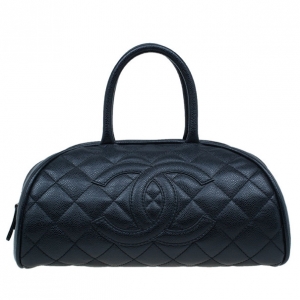 Chanel Black CC Quilted Caviar Small Bowler Bag