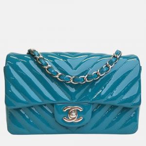 Chanel Blue Patent Leather Mini Rectangular Flap Bag Shoulder Bag