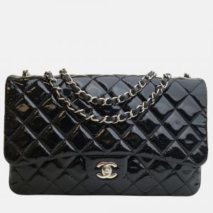 Chanel Black Patent Leather Large Classic Double Flap Shoulder Bag