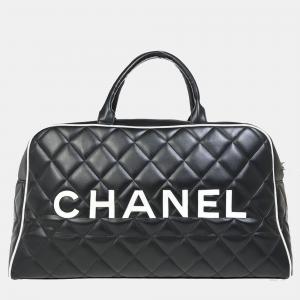 Chanel Black Quilted Calfskin Logo Bowler Weekend Bag
