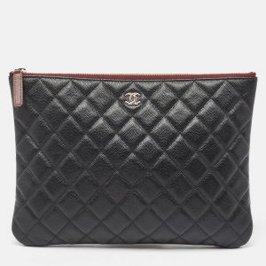Pre Owned Chanel Black Quilted Caviar Leather O'Case Pouch