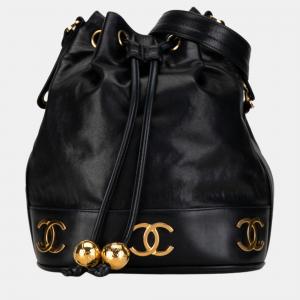 Chanel Black Leather Triple CC Drawstring Bag