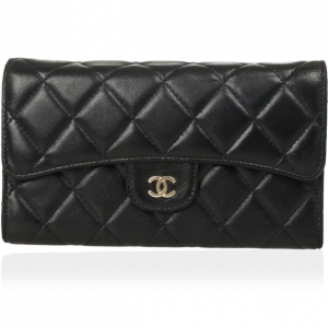 Pre Owned Chanel Black Quilted Lambskin Classic Long Wallet