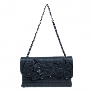 Chanel Black Lambskin Camelia No.5 Flap Bag