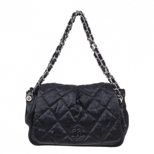 Chanel Black Glazed Leather Medium Bubble Flap Bag