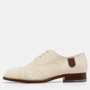 Chanel Cream Leather Lace Up Oxfords Size 41