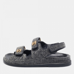 Chanel Two Tone Velvet CC Dad Sandals Size 37