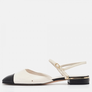 Chanel White/Black Leather CC Cap Toe Ankle Strap Flats Size 40.5