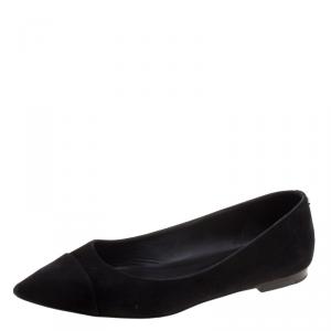 Pre Owned Chanel Black Suede Pointed Toe Ballet Flats Size 37.5