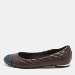 Chanel Blue/Burgundy Leather CC Cap Toe Bow Ballet Flats Size 38.5