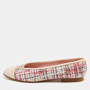 Chanel Multicolor Leather and Tweed CC Ballet Flats Size 39