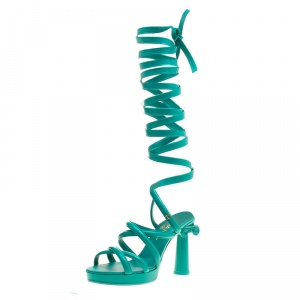 Chanel Turquoise Strappy Leather Gladiator Platform Sandals Size 39